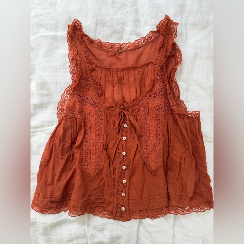 NWOT Free People Forevermore ruffled lace-trim tank top size small